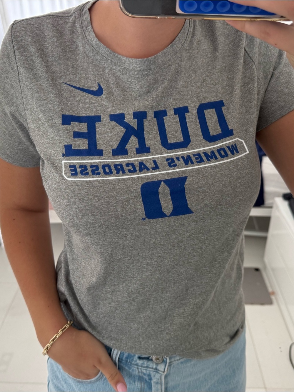 Nike Gray Tee with Blue Duke Women's Lacrosse Logo
